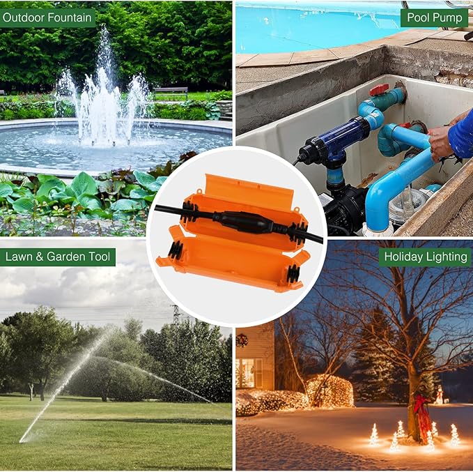 Flemoon [3 Pack] Outdoor Extension Cord Safety Cover with Waterproof Seal, Weatherproof Electrical Connection Box to Protect Outdoor Outlet, Plug, Socket, Christmas Holiday Decoration Light, Orange