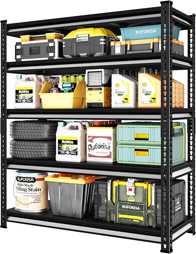 48" W Garage Shelving Heavy Duty，2500LBS Loads Metal Shelving Units and Storage,5-Tier Garage Storage Shelves Heavy Duty, Industrial Utility Shelves,48”W x 18”D x 78”H(Black)