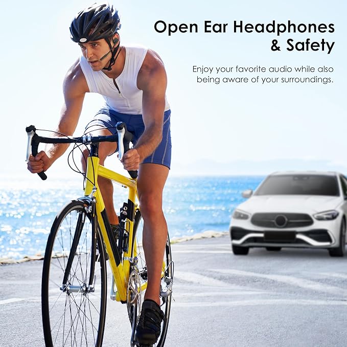 Open Ear Headphones with Mic, Bluetooth 5.3 Headset with AI Noise Cancelling Mic & Mute Function, Wireless Headset for Work, Sports, Drive (Dark Black)