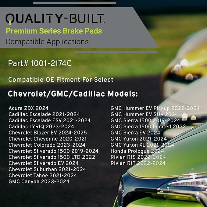 Premium Ceramic Rear Brake Pads (1001-2174C) Compatible with 2019-2025 Acura/Cadillac/Chevrolet/GMC (Cheyenne/Colorado/Escalade/Hummer EV/Sierra/Silverado/Suburban/Tahoe/Yukon & More)