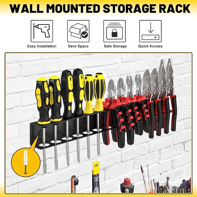 Screwdriver Plier Organizer Wall Mount,Screwdriver Rack,Metal Plier Holder Utility Tool Holder Organizers and Storage Rack for Garage Workshop Workbench Tool Chest Cart,1 PCS