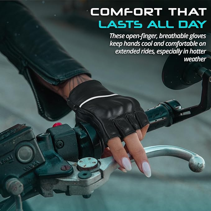 aasportx Motorcycle Gloves - Men's Leather Motorbike Gloves with Touchscreen Function - Non-Slip Pads for Men & Women