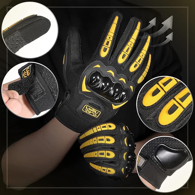 COFIT Motorcycle Gloves Breathable, Touchscreen Motorbike Gloves Anti-Slip with Good Grip Hard Knuckles Protection for Men Women Motocross, BMX ATV MTB Cycling, Road Racing - Yellow M