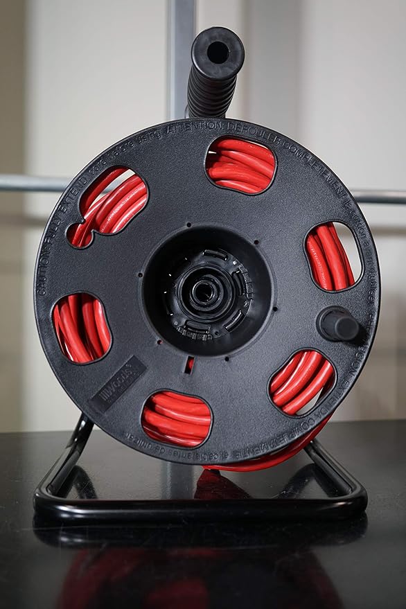 Woods Heavy Duty Metal Extension Cord Reel Stand, Holds up to 100 Ft 14/3 Cords, Black, 22849