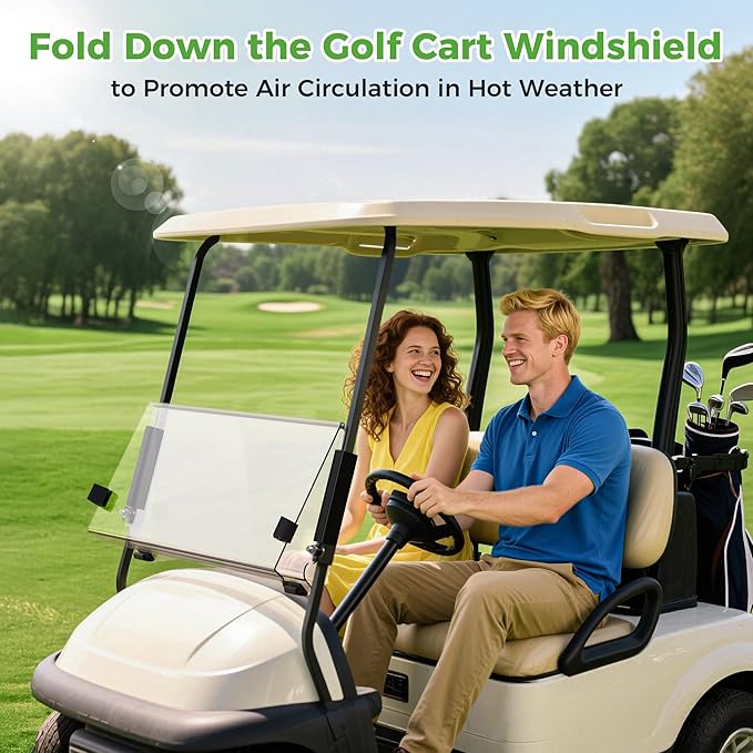 10L0L Golf Cart Windshield for Club Car Precedent 2004-Up, Tempo, 2017-Up Onward, Clear/Tinted Fold Down Club Car Windshield Anti-UV Impact Resistant - 37.5"W X 33.6"H