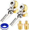 2-Pack 1/4'' Female NPT Air Chuck with Clip, Locking Closed Ball Tire Chuck with Inflator Adapter 1/4 NPT (m) to Schrader Valve (m), 2-Way Connection Tire Nozzle for Tire Inflator Air Compressor Hose
