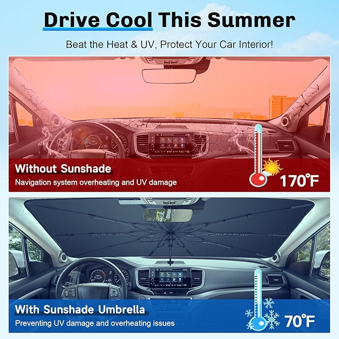 SXCY for 2017-2025 Honda Ridgeline Windshield Umbrella Sunshade [Easier Foldable] for 2025 Honda Ridgeline Accessories 2025 Ridgeline Sunshade Umbrella 2025 Ridgeline Windshield Umbrella Sun Shade