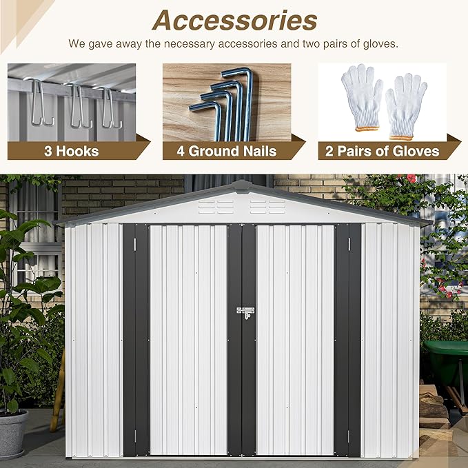 8x6 FT Outdoor Metal Storage Shed with Lockable Door & Floor Frame, Heavy-Duty Garden Tool Shed, Weatherproof Steel Utility Shed for Backyard, Patio, or Lawn Organization