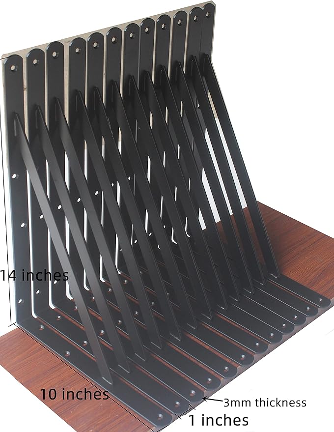 16 Pack L14 x H 10" Black Heavy Duty Shelf Brackets with Screws Metal Shelf Brackets Shelf Support Angle Brackets for Shelves L Brackets Heavy Duty Floating Shelf