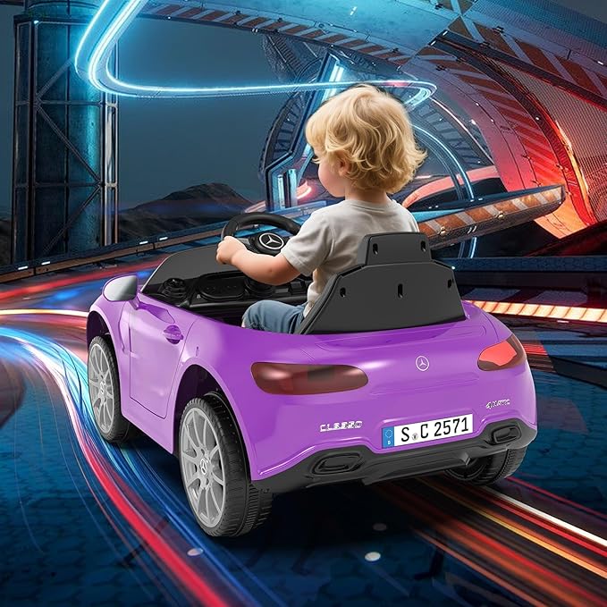 12V Kids Ride On Car with 2.4G Remote Control,Battery Powered Electric Car Ride On Vehicle Double Doors, 5 Point Safety Belt,LED Light (SC-Purple)