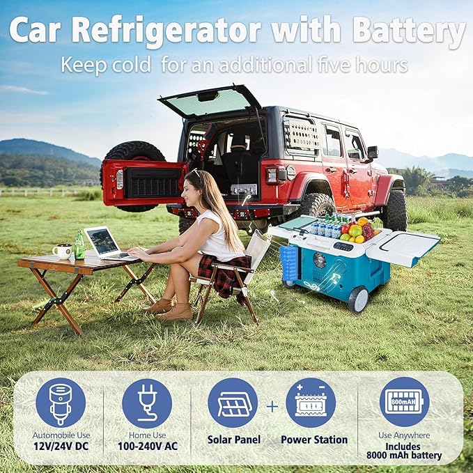 AAOBOSI Car Fridge, 42Quart(40L) Portable 12 Volt Car Refrigerator Cooler with Wheels&Bluetooth Speaker&Handle&Battery Powered, -4℉~68℉ with 12/24V DC,100-240VAC for Camping, Beach,Party,Pool,Travel