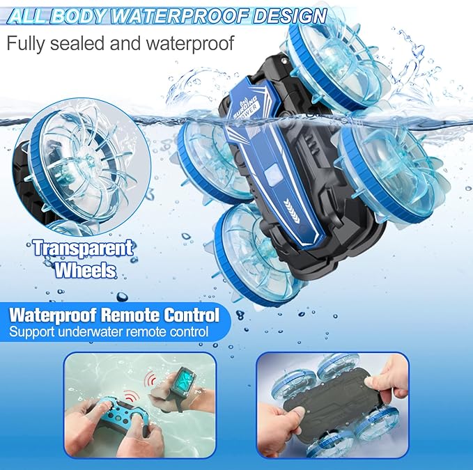 Toys for Ages 5-13, Amphibious Remote Control Car, 2.5GHz 4WD 131Ft 360° Rotation, 180° Flip，60Mins Play, Rechargeable Gesture Rc Car with LED, Battery, Kid Toys, Christmas, Birthday Gifts