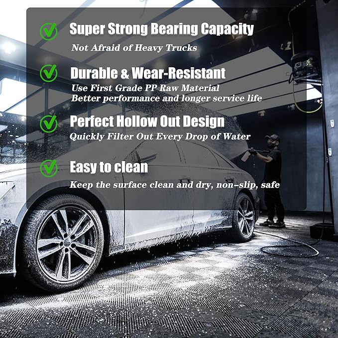 12 Pack 16"x 16"Interlocking Garage Floor Tiles,Modular Drainage Floor Mat,Non-Slip Splicing Interlocking Drain Mats Floor Tile for Garage Car Wash Basement(Black)