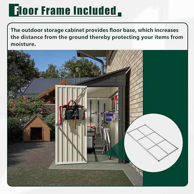 4x8 FT Outdoor Storage Shed,Lean to Metal Shed W/Floor Included,Garden Storage Shed W/Lockable Door,All Weather Waterproof Tool House W/ 2 Air Vents,for Backyard,Patio,Lawn,Garden,Black