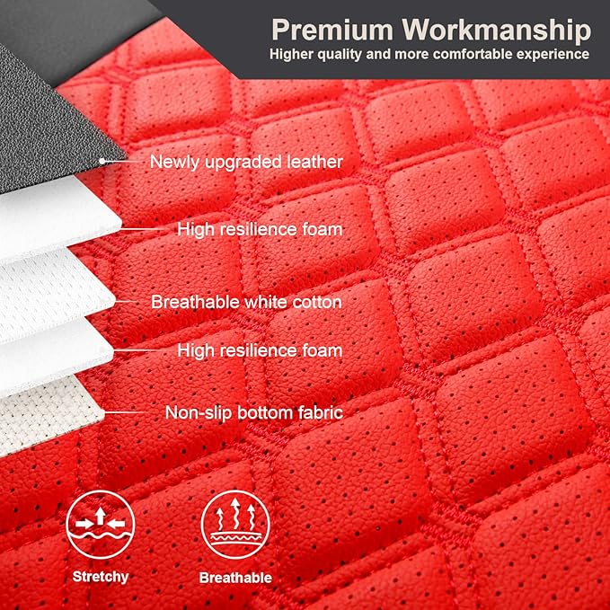 GIANT PANDA Customized Full Set Car Seat Covers for Jeep Wrangler 4 Door JK Sahara Sport Rubicon Unlimited Willys Wheeler Altitude 2013 2014 2015 2016 2017, Faux Leather - (Black+Red)
