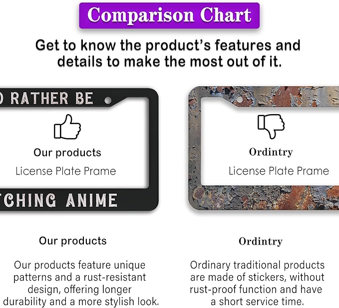 License Plate Cover Black and White License Plate Frames I’D Rather Be Watching Anime Aluminum Metal Car Accessory 2 Pack with Screw Covers Set