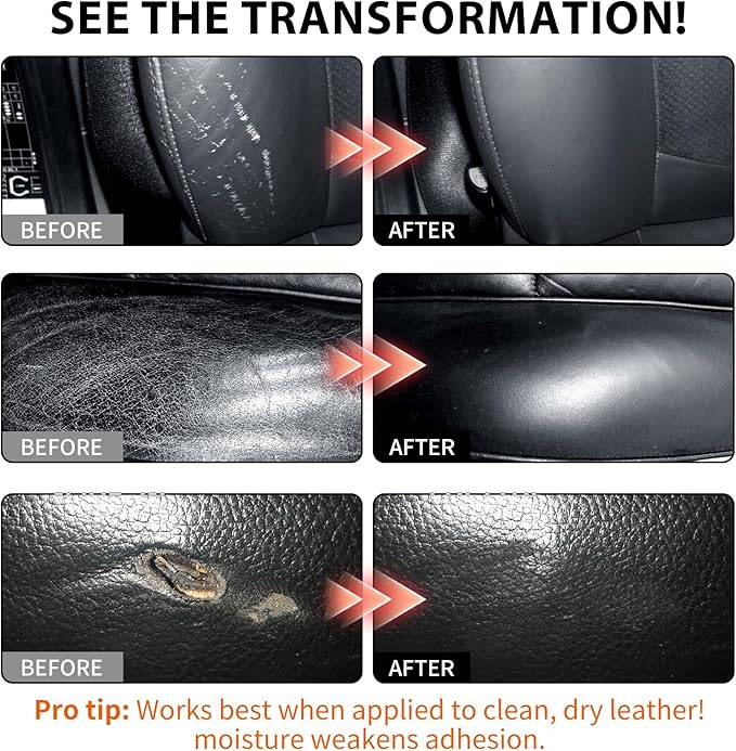 Leather Repair Kit,Car Seats, Sofa,Jacket & Purse - Repairs Burn Holes,Scratches,Tears - Restores Faux,Vinyl,Artificial and Real Leather (Black)