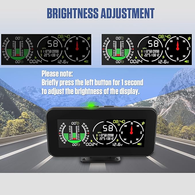 GPS Car Digital Inclinometer for Off Road Vehicles, Head Up Display DC 10-30v Multifunctional Vehicle Clinometer Digital Speedometer with Coordinate Display