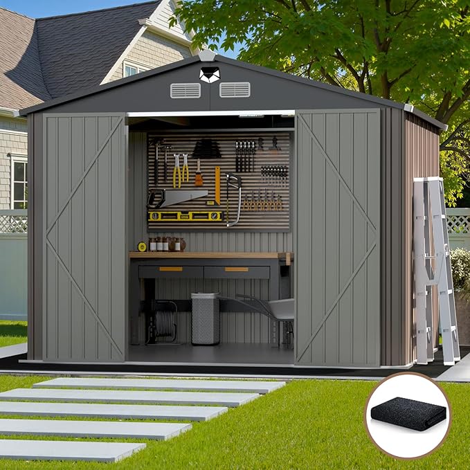 10x12 FT Outdoor Storage Shed,Metal Tool Sheds,Waterproof Outside Storage Shed with Lockable Doors & Air Vent,Storage Building for Backyard Garden