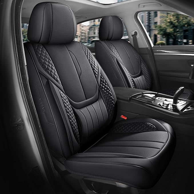 Car Seat Covers Full Set - Universal Seat Covers for Cars SUV Truck – Faux Leather Automotive Seat Covers, Breathable & Waterproof Front and Rear Seat Protectors, Fit for Most Cars-Black