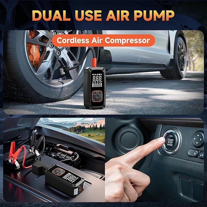 Tire Inflator Portable Air Compressor - 150PSI Air Compressor Portable with Tire Pressure Gauge and Led Lights, Fast Inflation & Auto Shutoff Function,Air Pump For Car Tires, Bike, Motorcycle, Ball