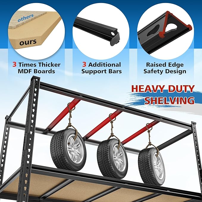 55" W Storage Shelves, 2040LBS Garage Shelving Heavy Duty, 4-Tier Heavy Duty Shelving, Adjustable Metal Shelving Unit for Garage, Warehouse, Pantry, Kitchen, 55" W × 24" D × 60" H, Black