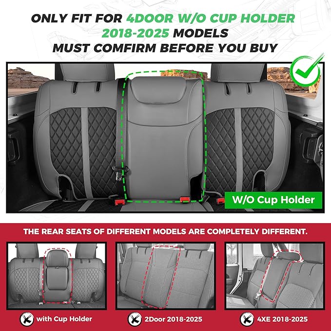for Jeep Wrangler Seat Covers 4Door JL 2018 2019 2020 2021 2022 2023 2024 2025, Custom Fit Car Seat Cover Full Set, Luxury Waterproof Leather Seat Protectors, Gray Black, W/O Rear Cup Holder