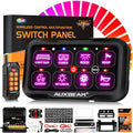 Auxbeam 8 Gang Switch Panel RC-800 RGB Wireless Remote Control Range Up to 165FT Multifunction Switch Pod 3 lighting modes with Backlit Off and Auto Dimmable for RV Offroad Waterproof 2 Years Warranty