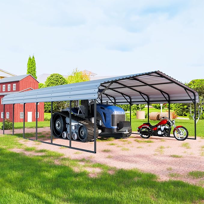 EBE 20'x30' Metal Carport, Heavy Duty Carports Canopy with Galvanized Steel Roof, Outdoor Carport Metal Garage Shelter Shade 2 Cars, Truck, Boat, SUV