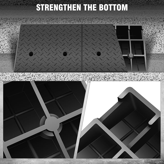 DNA MOTORING 1pcs 5.7" Rise Rubber Curb Ramp Heavy Duty Loading Driveway Ramp Threshold Ramp 38.6 in L x 14.8 in W x 5.7 in H for Loading Dock, Warehouse, Wheelchair, Motorcycles, Cars, TOOLS-00647