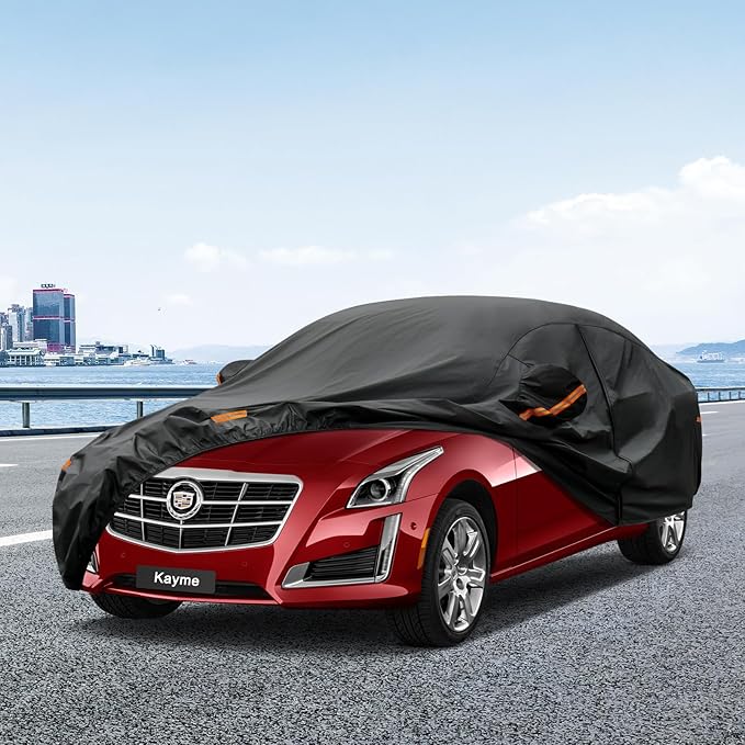 Kayme 7 Layers Car Cover Custom Fit for Cadillac CTS (2003-2014) Waterproof All Weather for Automobiles, Outdoor Full Cover Rain Sun UV Protection.Black