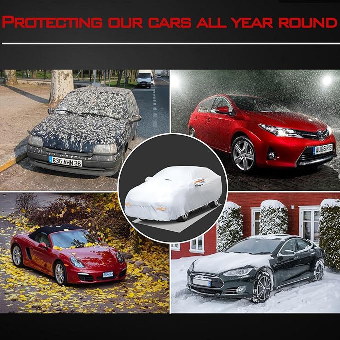 30 Layers Heavy Duty SUV Car Cover for Automobiles All Weather Waterproof, Outdoor Snowproof UV Protection Windproof, Door Zipper, Soft Cotton Universal Car Covers (Silver, Fit SUV 191"-200")