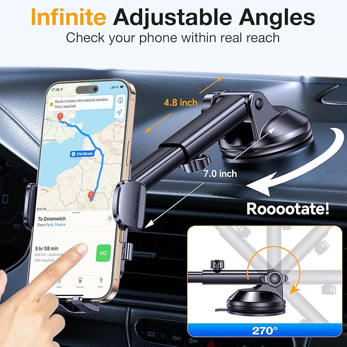 Phone Holders for Your Car【2025 Upgraded 3 Base in 1】Car Phone Holder Mount Dash【360°】Suction Cup Phone Mount for Truck Cell Phone Holder Automobile Accessory Kits for Car fits iPhone Samsung