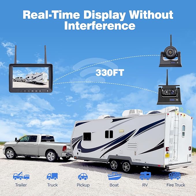 7" 3-Magnetic Wireless RV Backup Camera, HD1080P DVR Monitor, IP69 Waterproof & IR Night Vision 3x9600mAh Rechargeable Cameras, 2 Side Cameras & 1 Rear Camera for Trailer Truck Camper-WS703