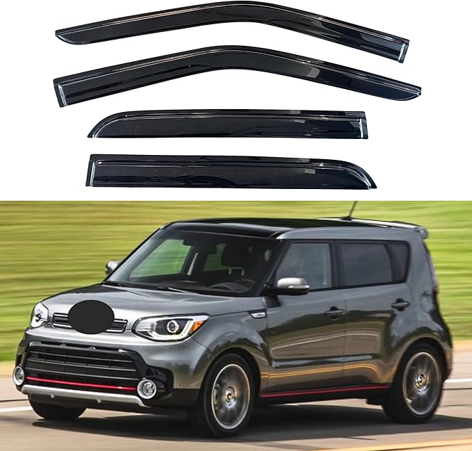 KPY Window Visor Compatible with Kia Soul 2014-2019, 4PC Rain Guard Side Window Vent Deflectors Tape-On Mugen Style, 2014 2015 2016 2017 2018 2019