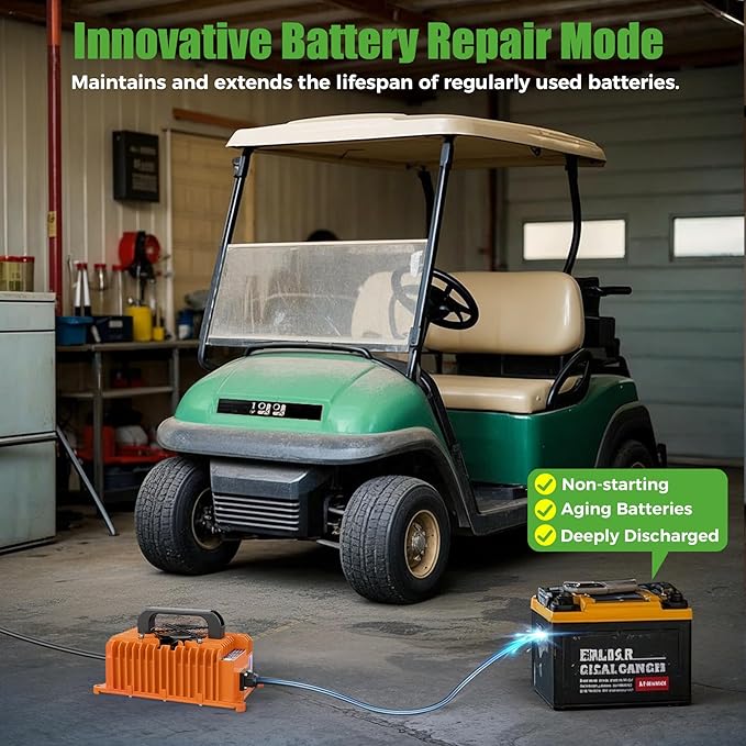 10L0L 15 Amp 48 Volt Golf Cart Charger for Club Car DS Precedent, Smart Golf Cart Battery Charger, 3 Battery Types Support, Battery Repair, Automatic Power Recharge, IP67 Waterproof