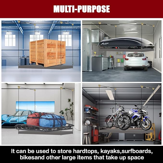 Overhead Garage Storage Rack - Heavy-duty Lifting Garage Ceiling Storage Rack,Adjustable Organization System, 300lbs Weight, Easy Installation & Operation