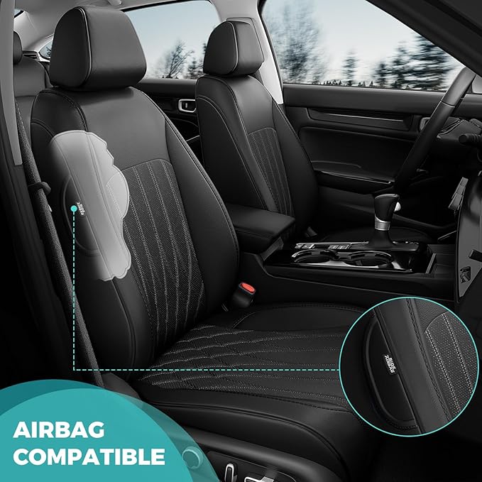 Seat Covers for Honda Civic Sedan 4DR Sedan EX 2022 2023 2024 2025.Faux Leather Car Seats Cover Full Set (Rear Row 40/60 Split & Folding Backrest)-Black