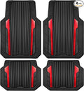 CAR PASS Heavy Duty Rubber Car Mats Metallic S~L Size, Aluminum Film All Weather Floor Mats Waterproof Universal Trim to Fit SUV Sedan Van Truck 4 Piece Deep Dish Two-Tone Sporty Black Red Chrome
