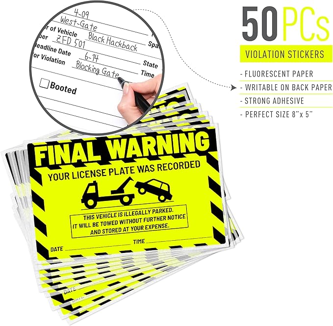 easykart labels 50 Parking Violation Notice Parking Violation Stickers Tow for Car Parking Warning Adhesive Car Window Fluorescent Green Labels (1 Pack)