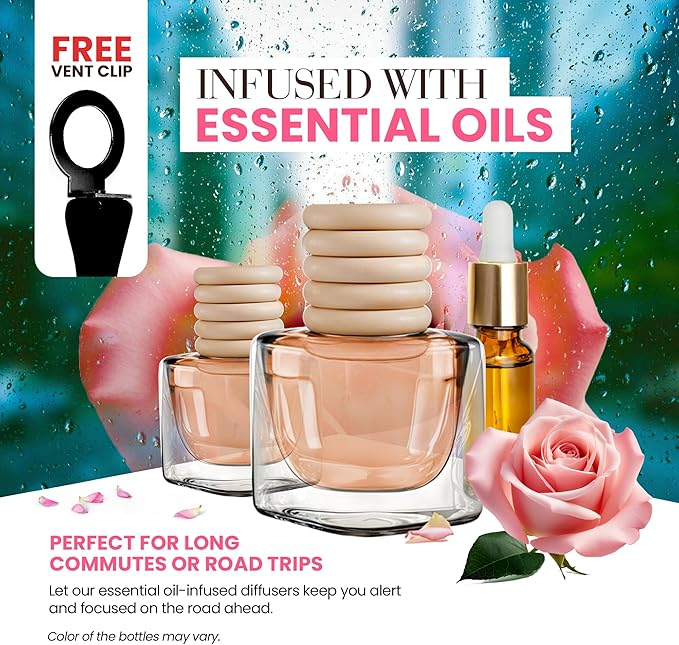Car Air Fresheners for Women - Floral Fragrance Pack of 2 Long Lasting Car Air Freshener | Odor Eliminator Car Perfume Diffuser with Essential Oils | Automotive Air Freshener Vent Clip by Perfa