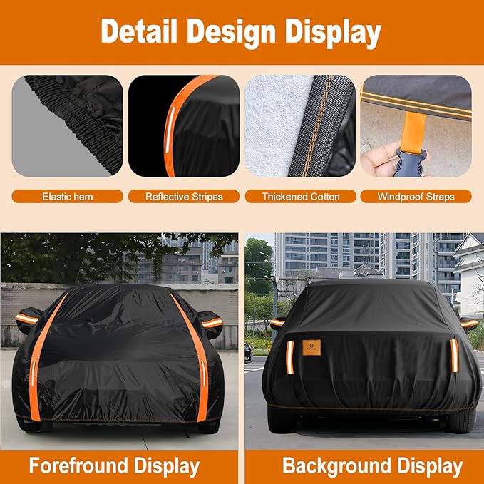 Car Cover Waterproof All Weather for Automobiles Winter Snowproof Rain UV Protection Heavy Duty Outdoor Sedan Car Cover & Car Snow Cover Universal Fit for Sedan Length Up to 194’’