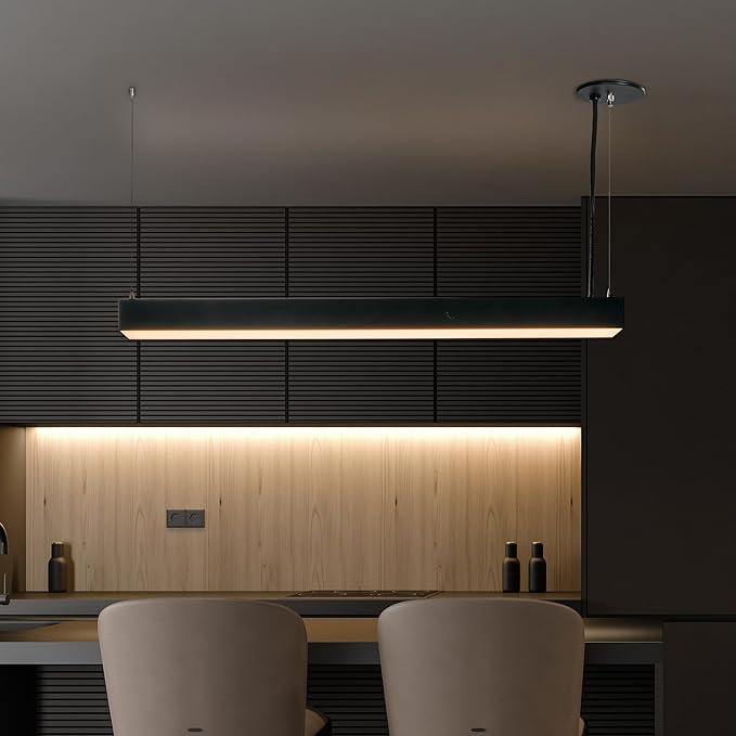 Maxxima 4 ft. LED Black Linear Light, Up and Down Adjustable Light Output, 3 CCT 3500K/4000K/5000K, Commercial and Residential 36W Suspension Pendant, Ideal for Office, Home, Shop, Garage, School
