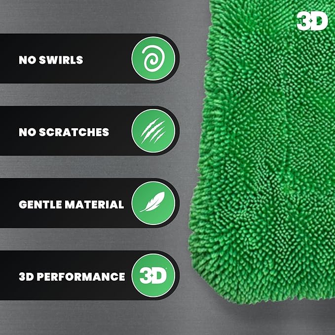 3D Hydro-FIL XL | Professional Grade Microfiber Towel | Extra Large 20” x 31.5” | Highly Absorbent | Premium Drying Cloth for Car Detailing | Green