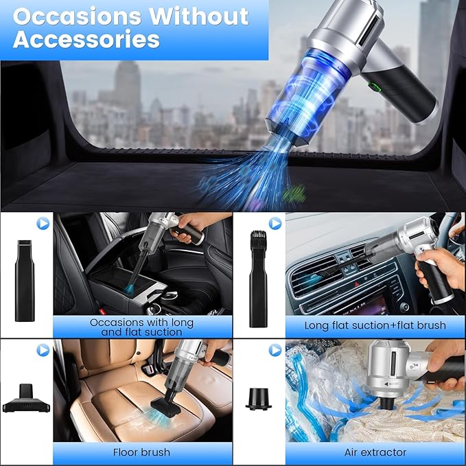 Arify Pro Car Vacuum Portable Cordless with 18000PA Super Suction, 4 in 1 Portable Air Blower/Car Vacuum 90°Foldable Handheld Rechargeable Brushless Motor for Home, PC