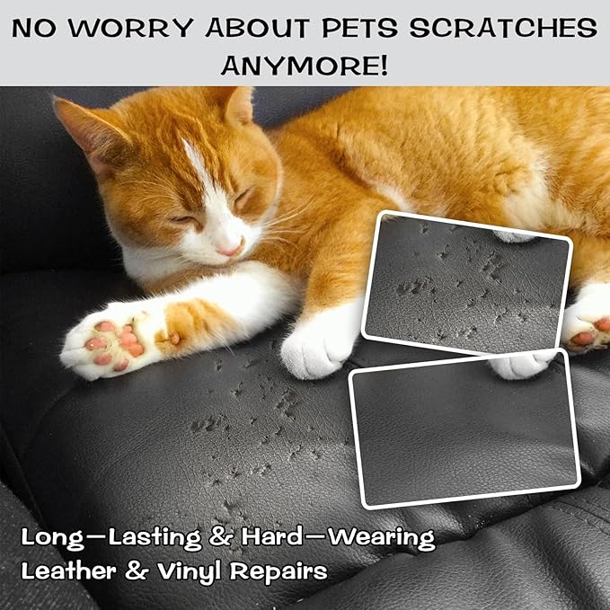 Black Leather & Vinyl Repair Kit, Fix Fading, Tears, Scratches, and Peeling on Leather and Vinyl Furniture, Car Seats, and Jackets, Easy Instruction with Color Mixing Guide