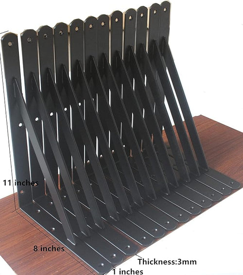 4 Pack L11 x H 8" Black Heavy Duty Shelf Brackets with Screws Metal Shelf Brackets Shelf Support Angle Brackets for Shelves L Brackets Heavy Duty Floating Shelf