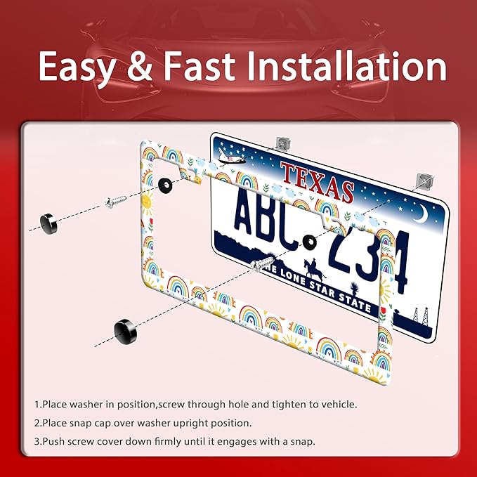 Cute Rainbow License Plate Frame Personalized License Plate Frames Colorful Auto Accessories Bracket Stainless Steel License Plate Holder 6x12 Inch