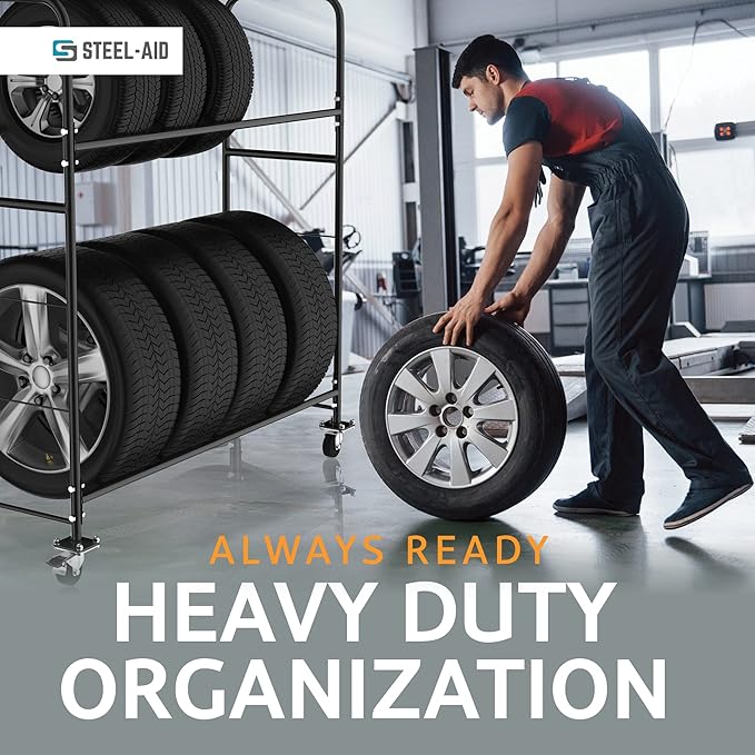 STEELAID Tire Storage Rack - Rolling Rack for Garage - Indoor/Outdoor Shelves 60 inch Organizer