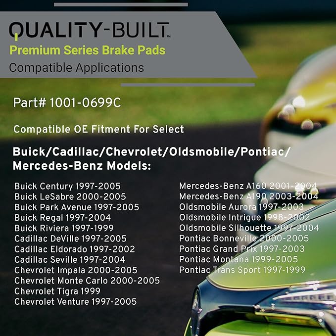 Premium Ceramic Front Brake Pads (1001-0699C) Compatible with 1997-2005 Buick/Cadillac/Chevrolet/Mercedes-Benz/Oldsmobile/Pontiac (Bonneville/Century/DeVille/Eldorado/Grand Prix/Impala)